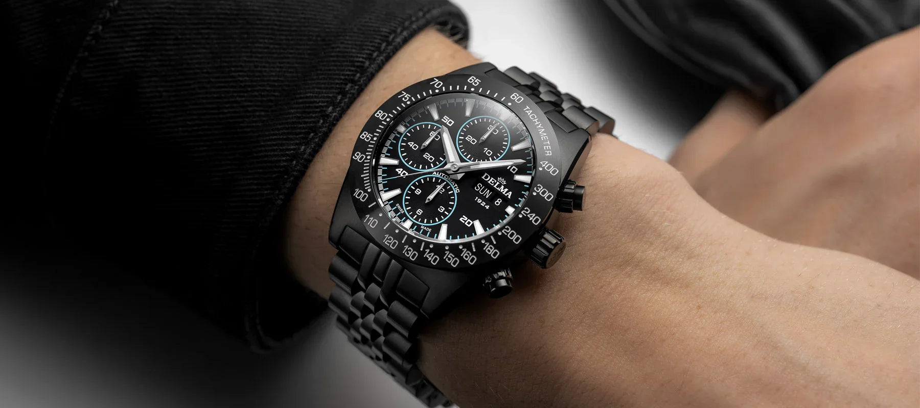 Delma Montego Black Edition neon blue details black DLC stainless steel bracelet
