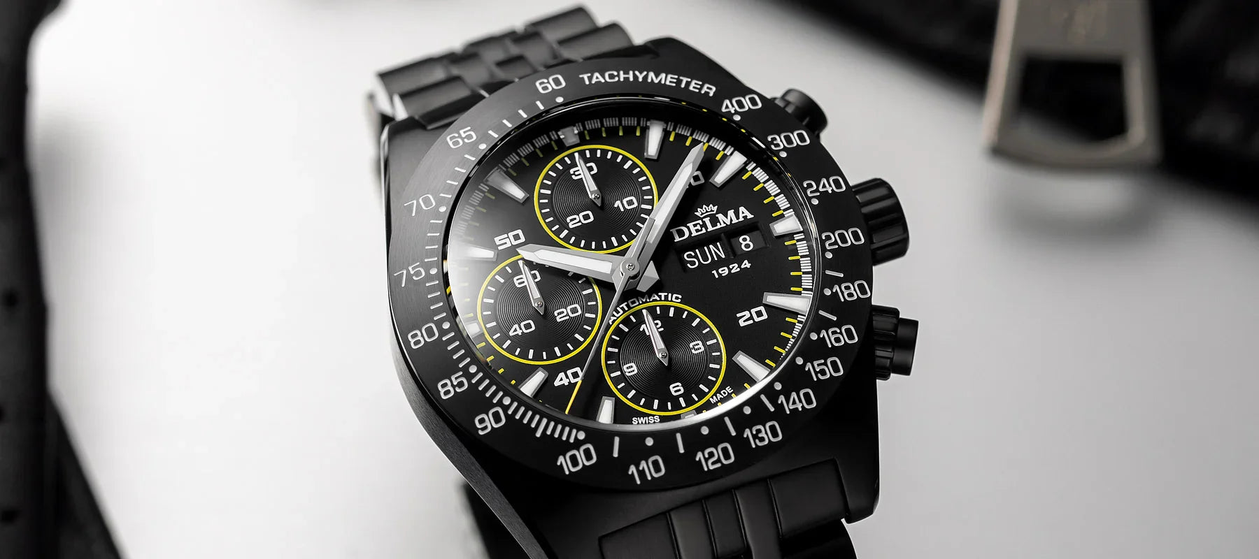 Delma Montego Black Edition yellow details black DLC stainless steel bracelet
