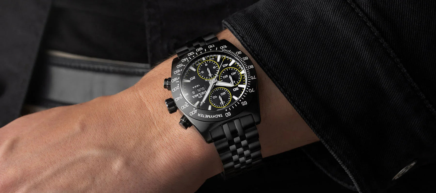 Delma Montego Black Edition yellow details black DLC stainless steel bracelet