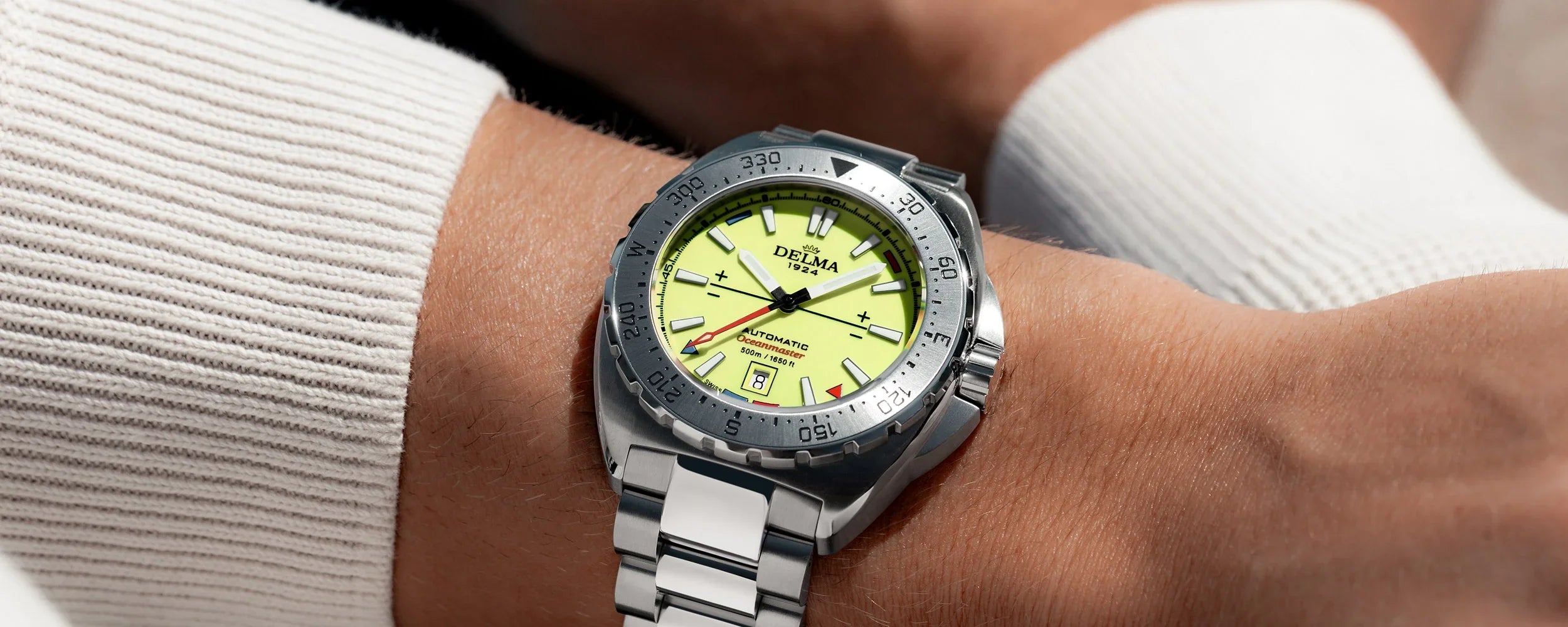 Delma Oceanmaster Lume yellow dial stainless steel bracelet