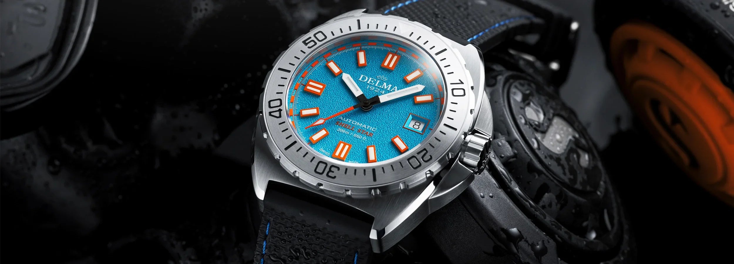 Delma Shell Star 41mm blue dial black rubber strap