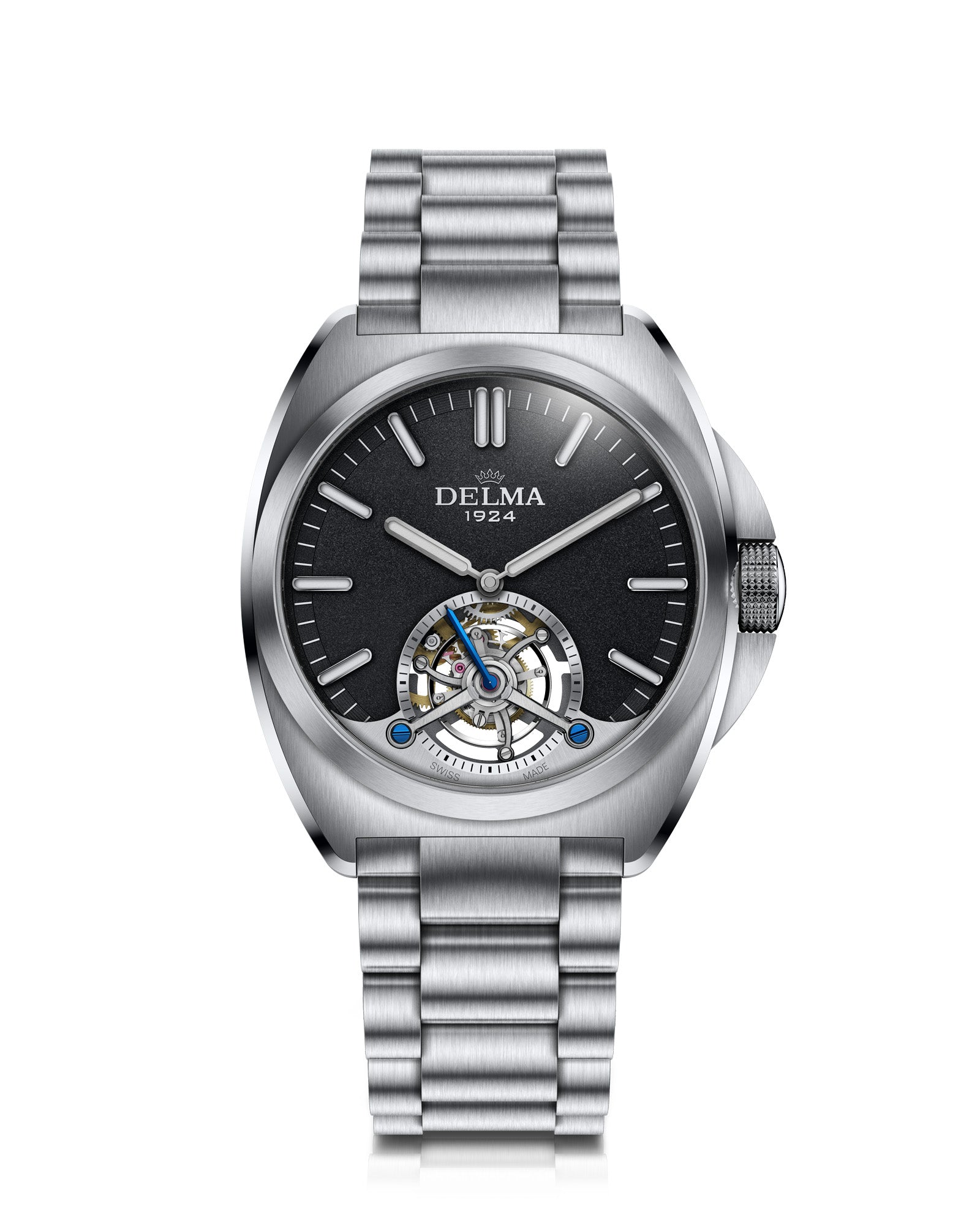 DELMA 1924 Tourbillon stainless steel watch with black dial