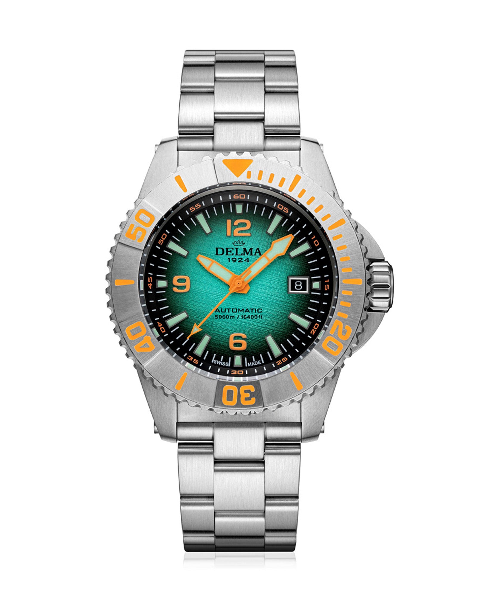 DELMA Blue Shark IV stainless steel watch with teal gradient dial
