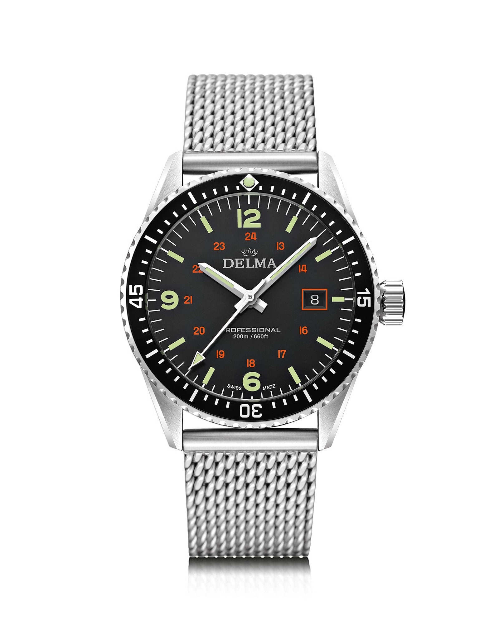 DELMA Cayman Field stainless steel watch with black dial