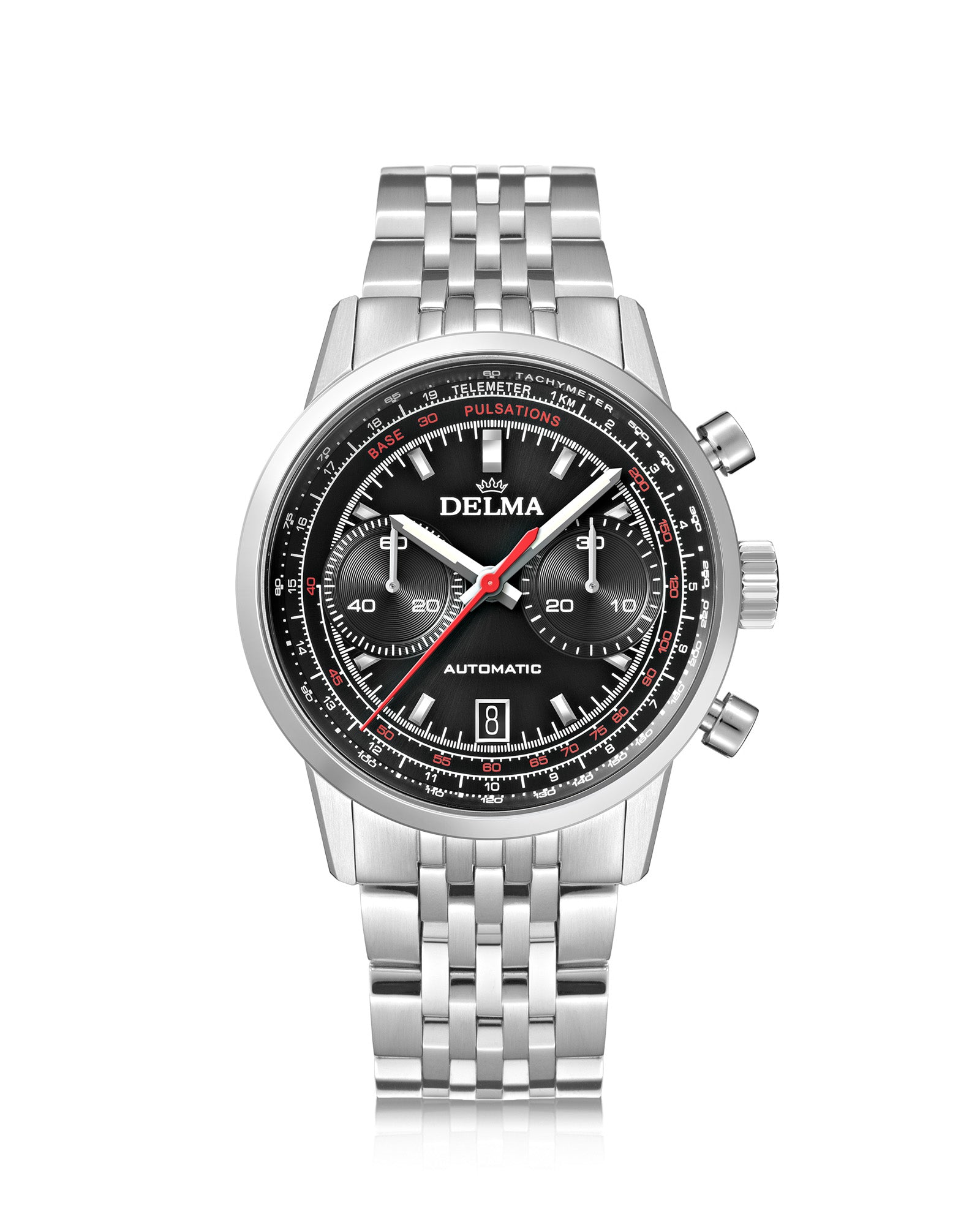DELMA Continental Pulsometer stainless steel watch with black dial