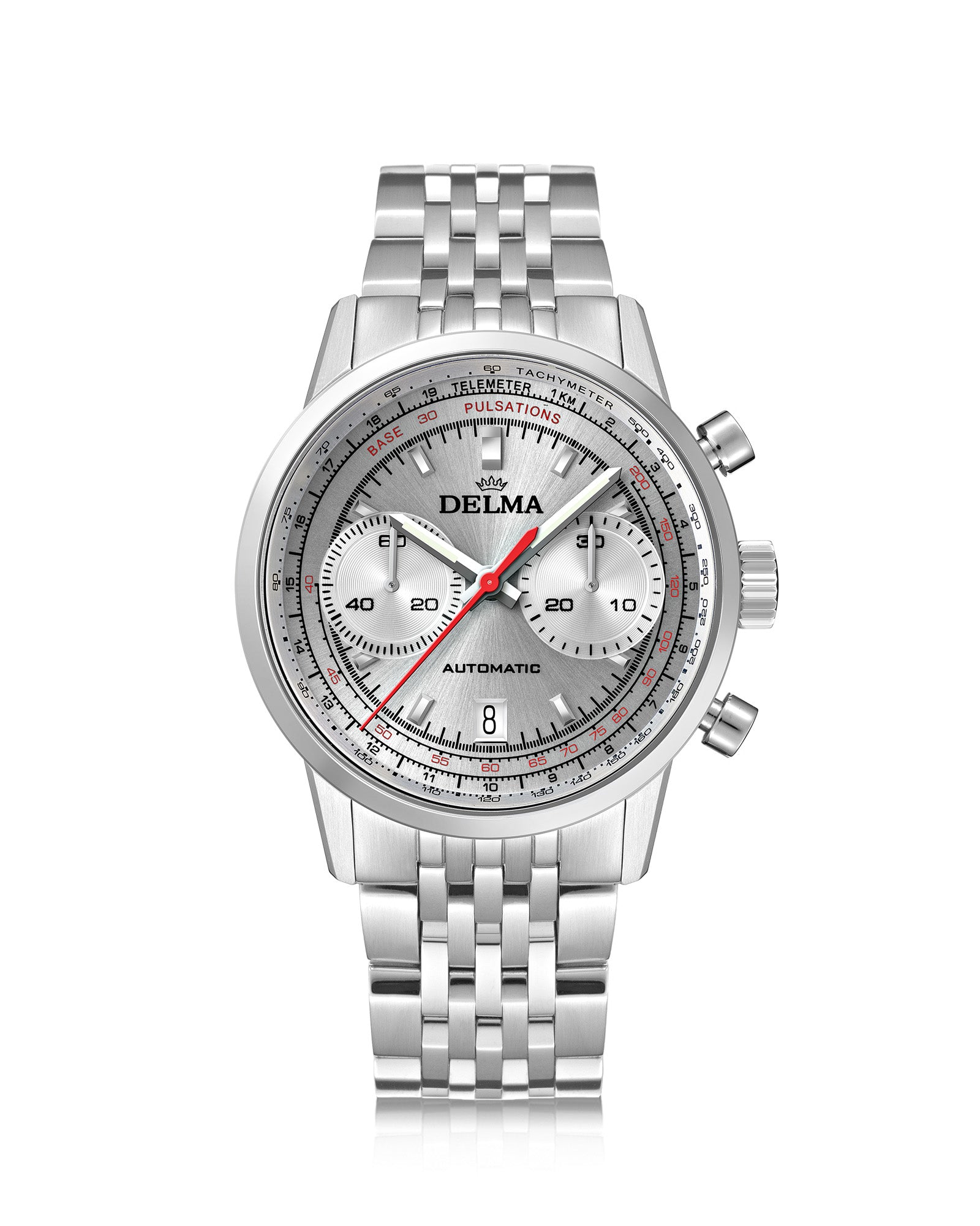 DELMA Continental Pulsometer stainless steel watch with silver dial