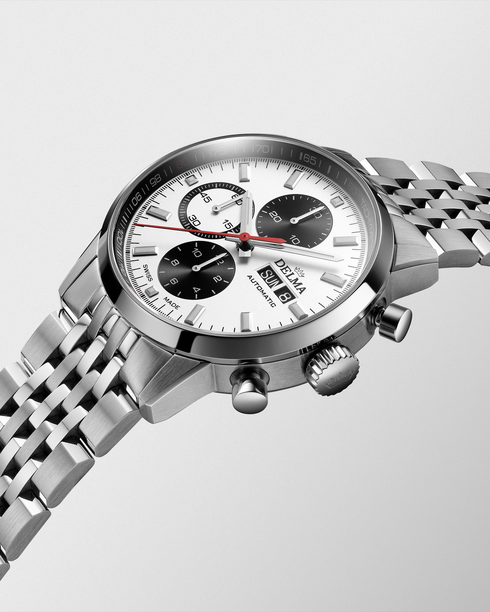 DELMA Continental Automatic stainless steel watch with silver dial side