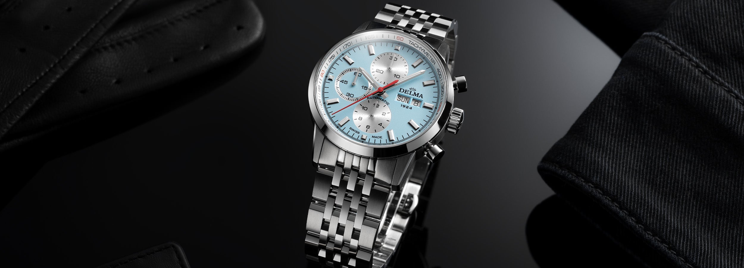 DELMA Continental Automatic watch stainless steel with blue dial in context