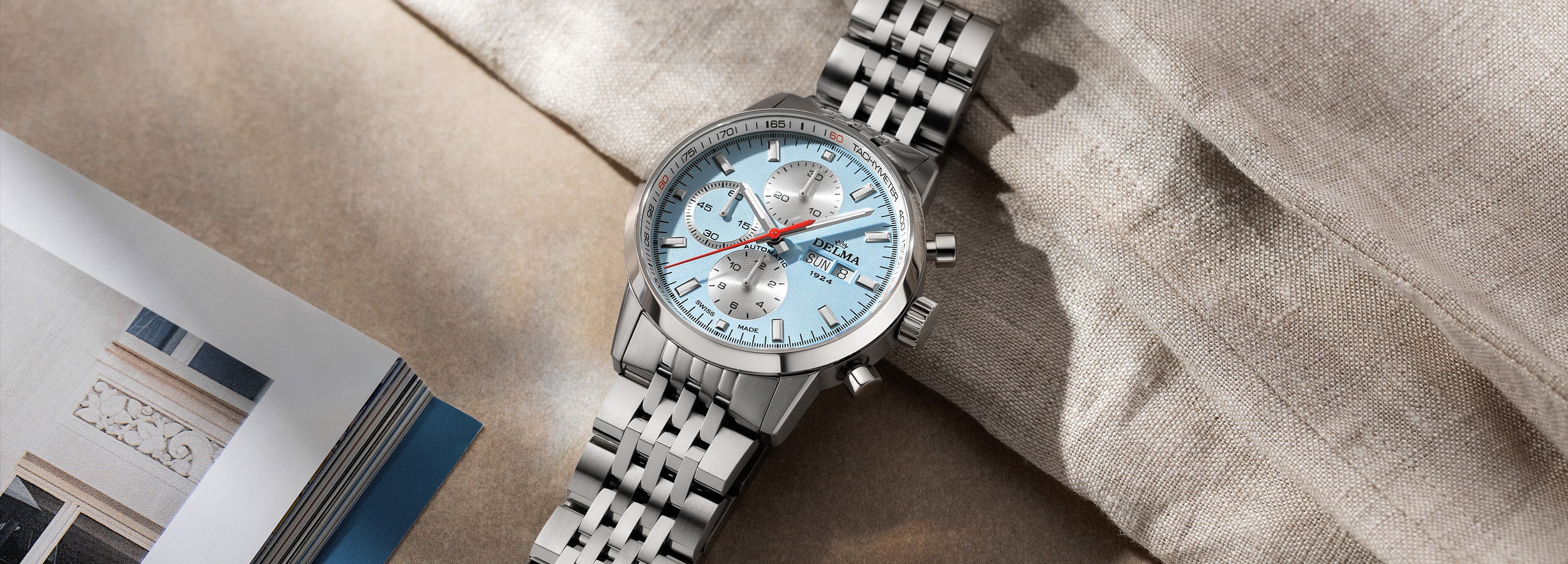 DELMA Continental Automatic watch stainless steel with blue dial in context