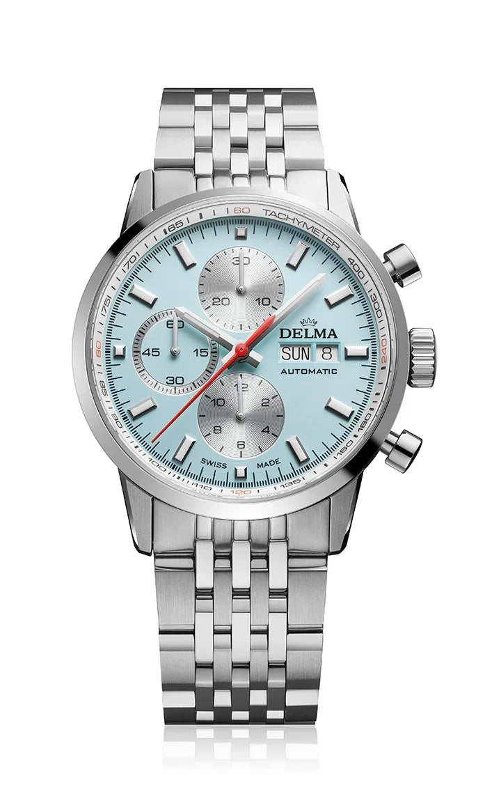 Delma Continental Automatic ice blue Tricompax dial stainless steel bracelet