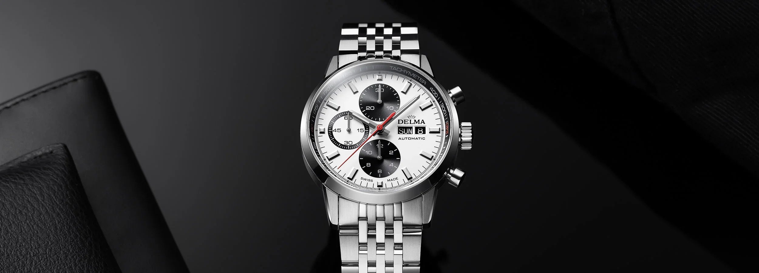 Delma Continental white dial black counters stainless steel bracelet