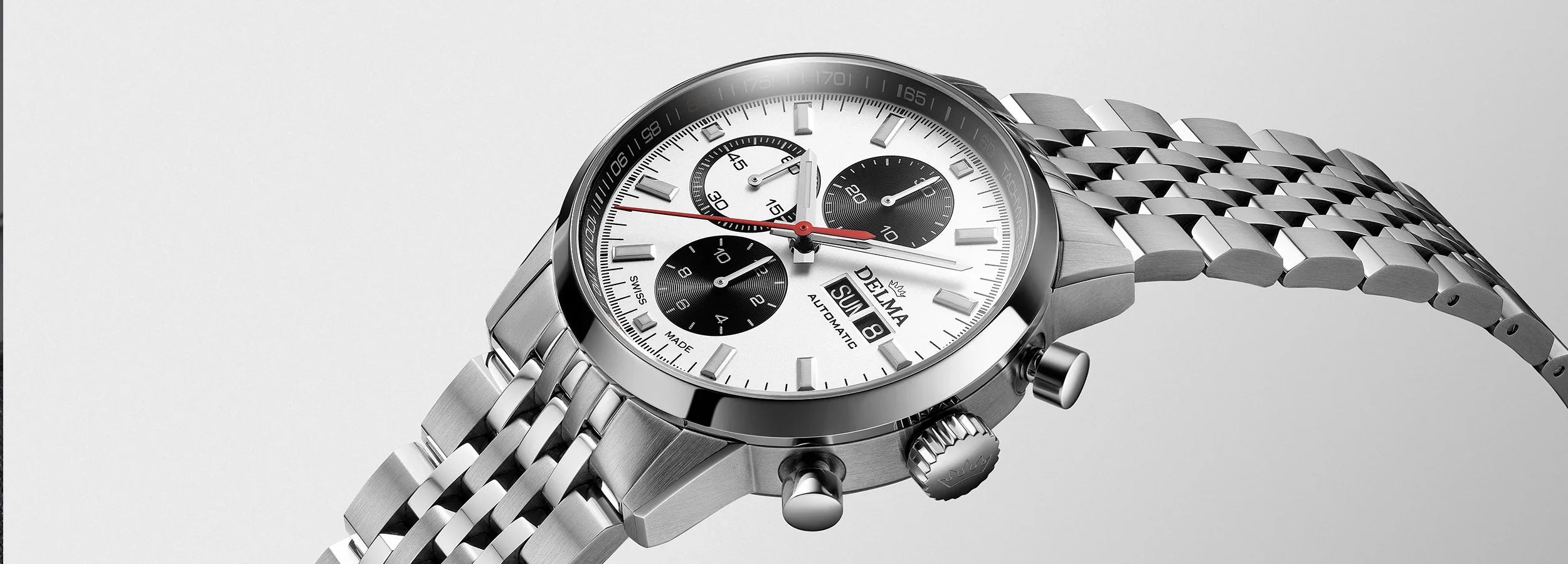 Delma Continental white dial black counters stainless steel bracelet