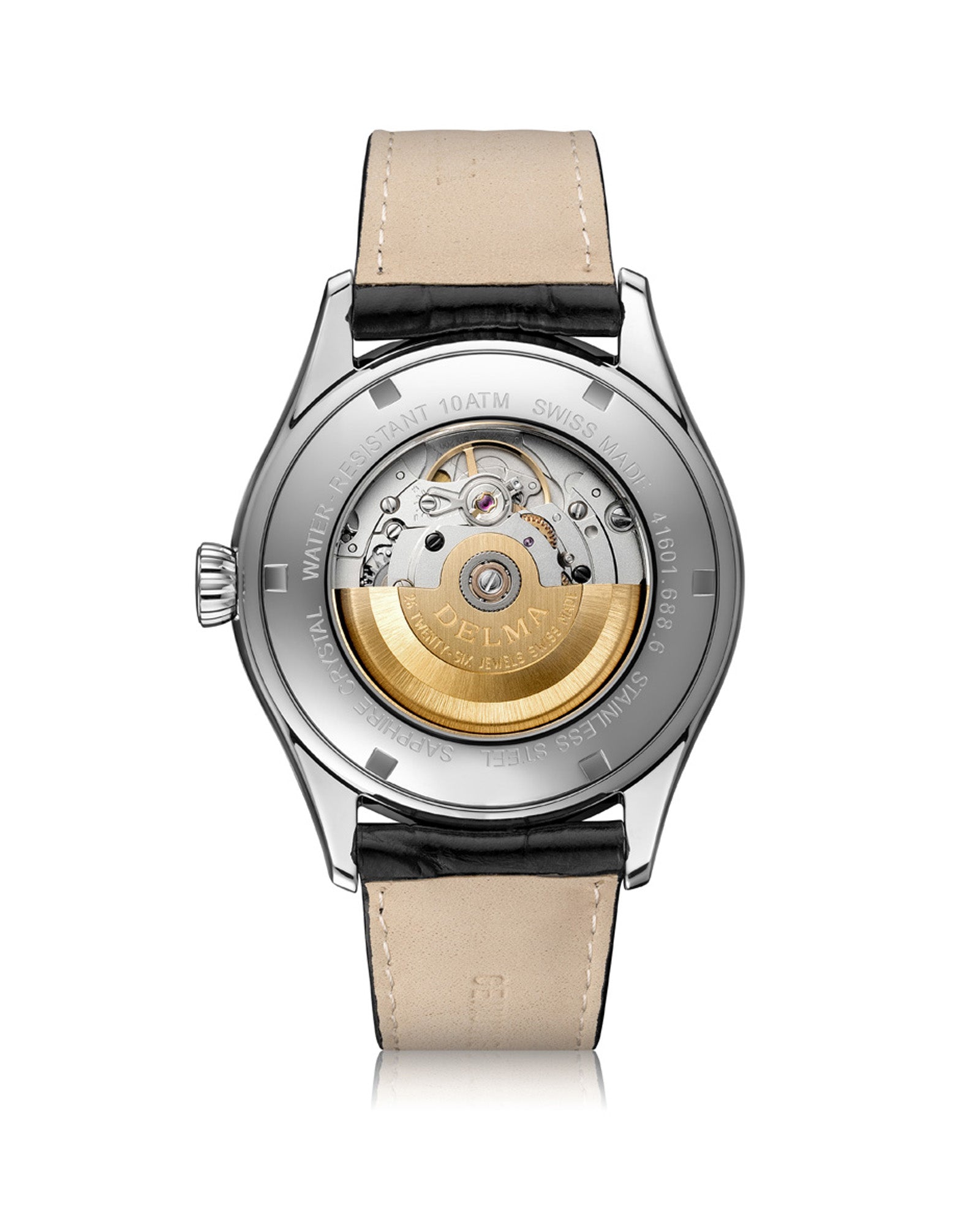 DELMA Heritage Automatic stainless steel watch with leather strap case back
