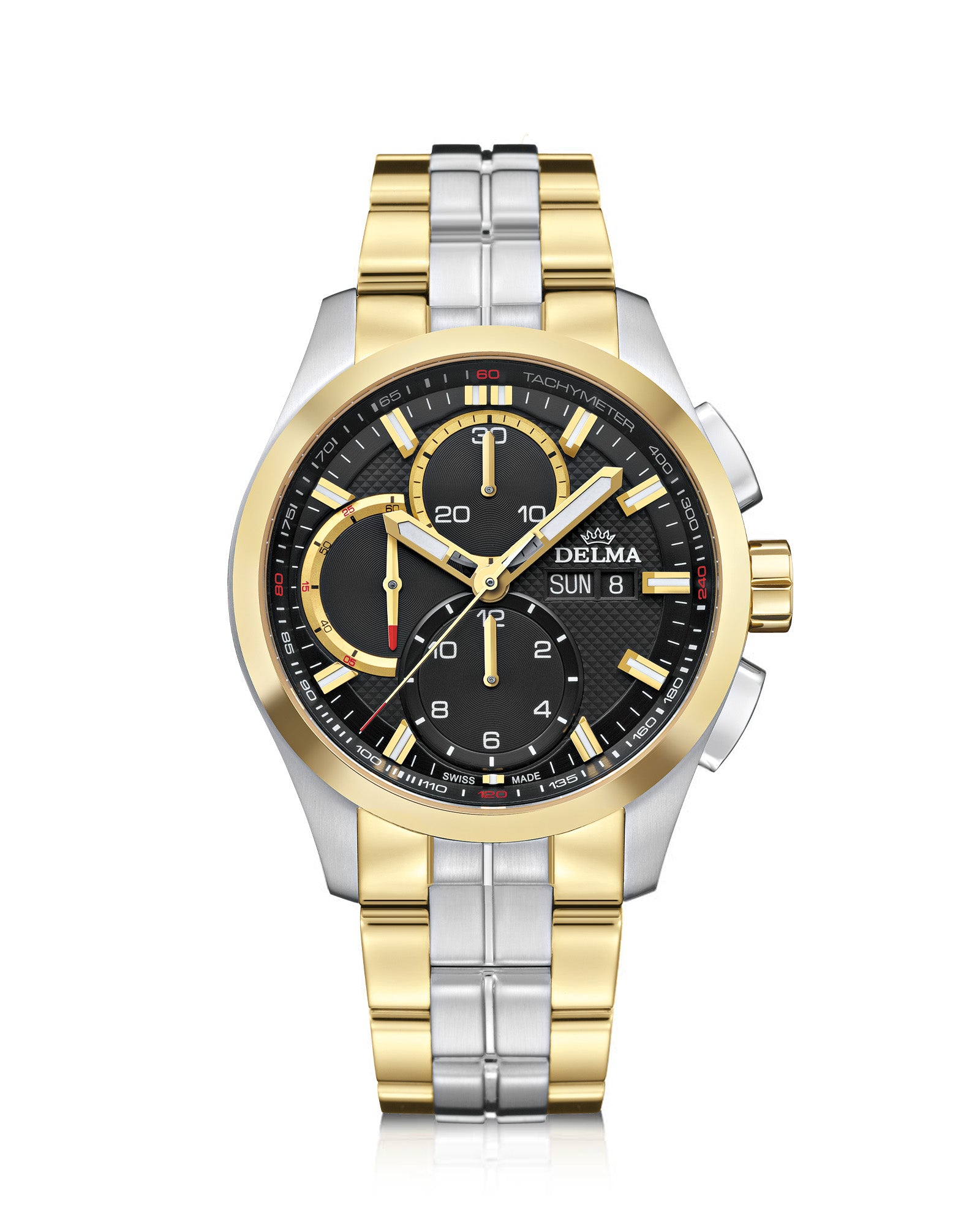 DELMA Klondike Chronotec two tone watch with black dial