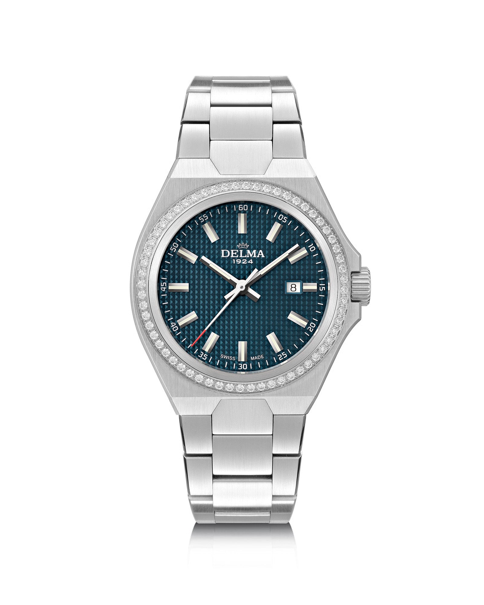 DELMA Midland 34 mm stainless steel watch with teal dial and diamond bezel