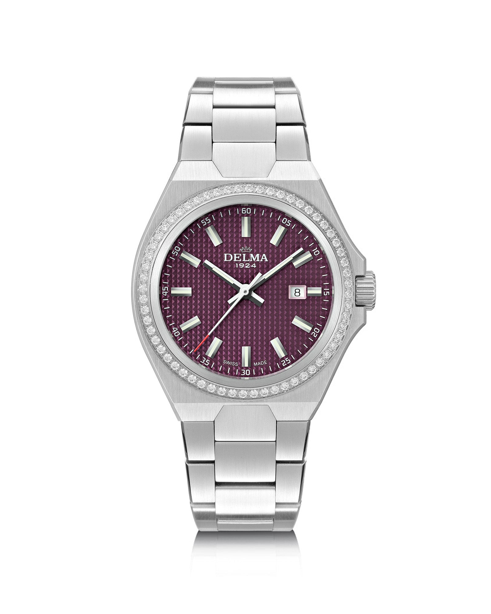 DELMA Midland 34 mm stainless steel watch with purple dial and diamond bezel