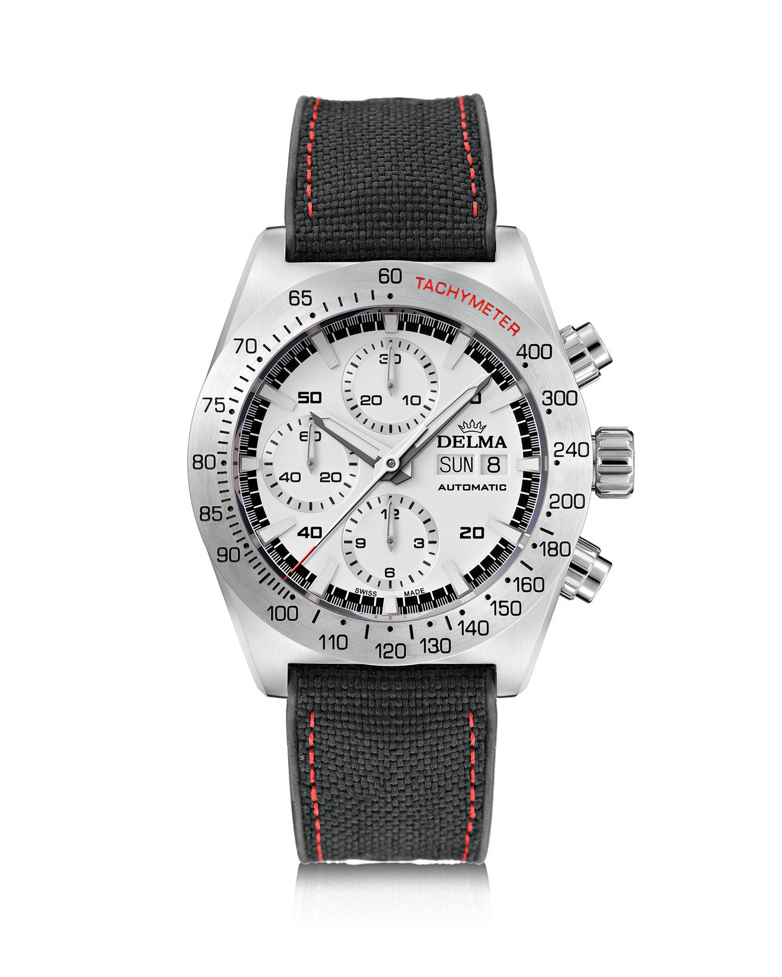 DELMA Montego stainless steel watch with green dial and black Cordura strap