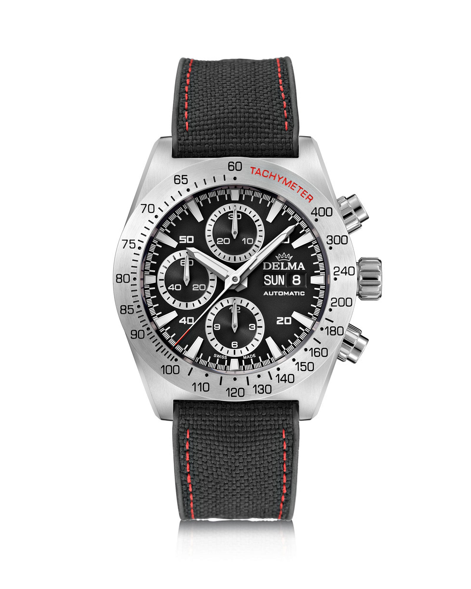 DELMA Montego stainless steel watch with green dial and black Cordura strap