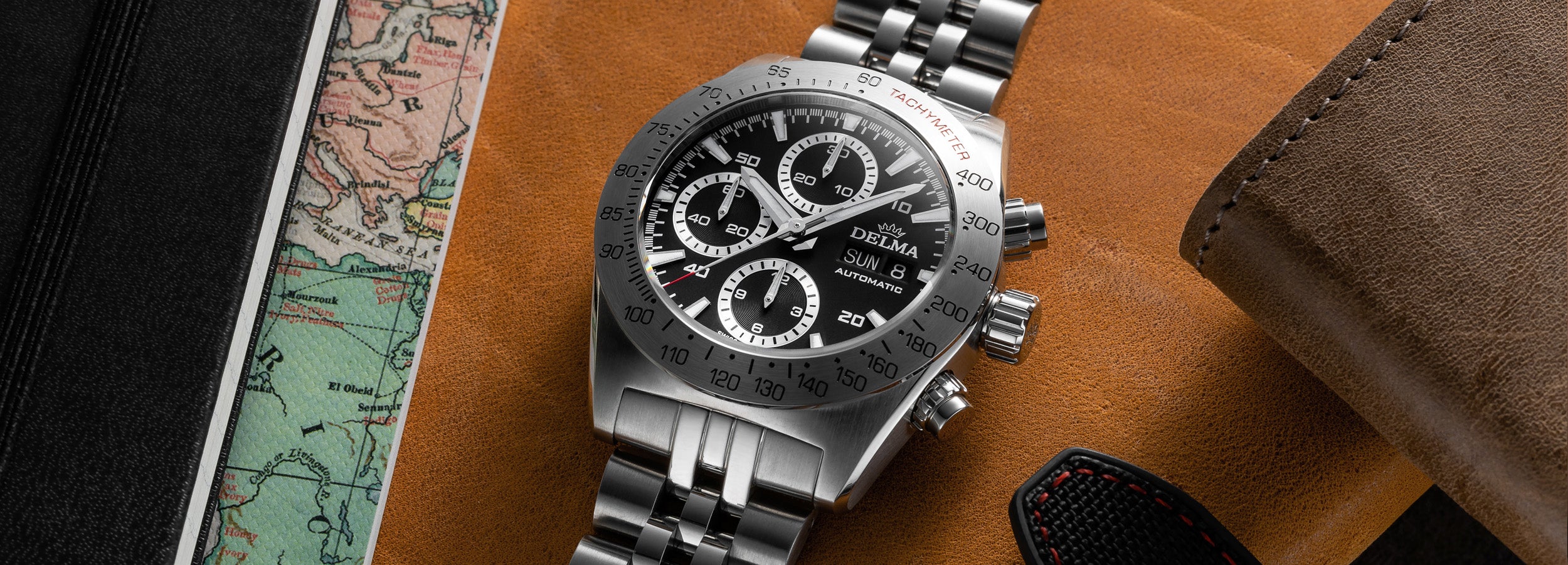 DELMA Montego stainless steel watch with black dial in context