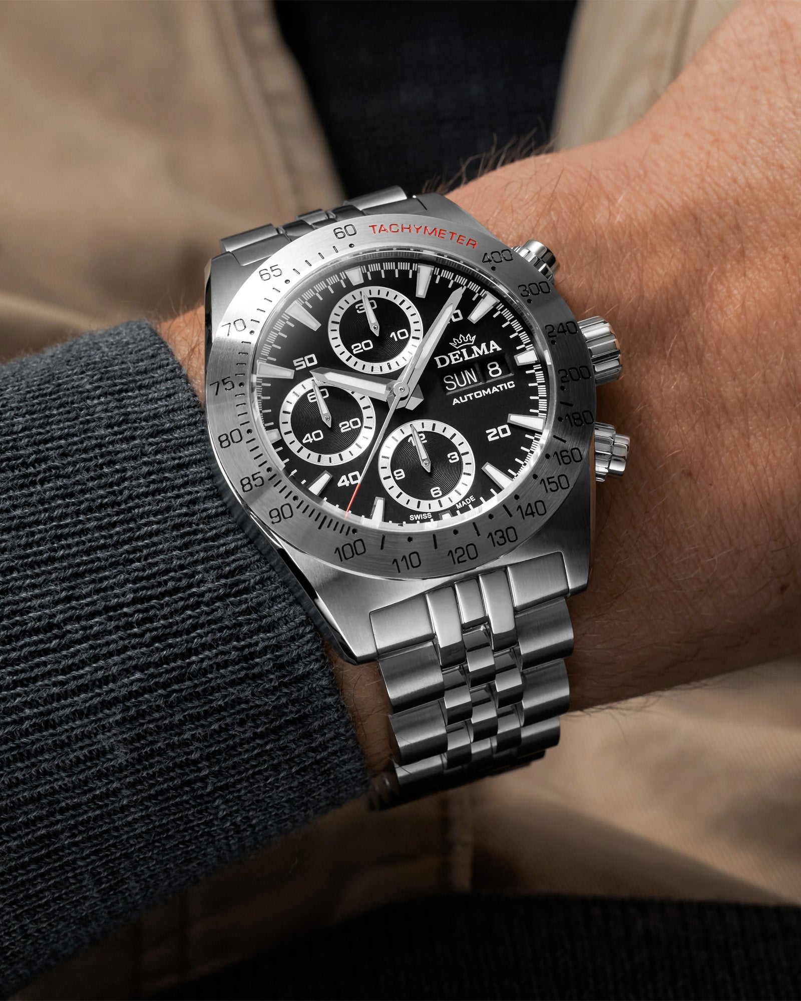 DELMA Montego stainless steel watch with black dial wrist