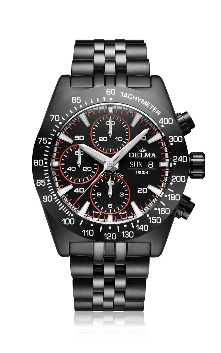 Delma Montego Black Edition red details black DLC stainless steel bracelet