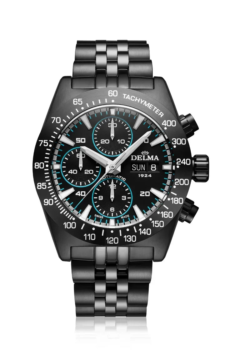 Delma Montego Black Edition neon blue details black DLC stainless steel bracelet