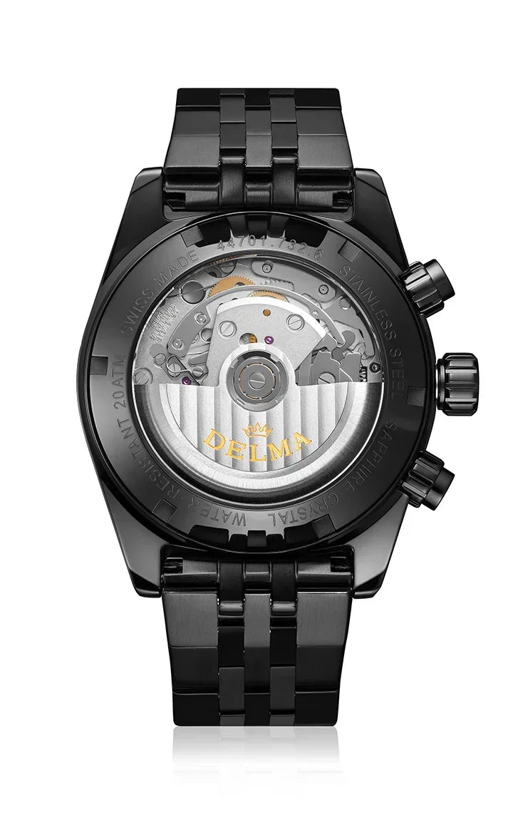 Delma Montego Black Edition caseback black DLC stainless steel bracelet