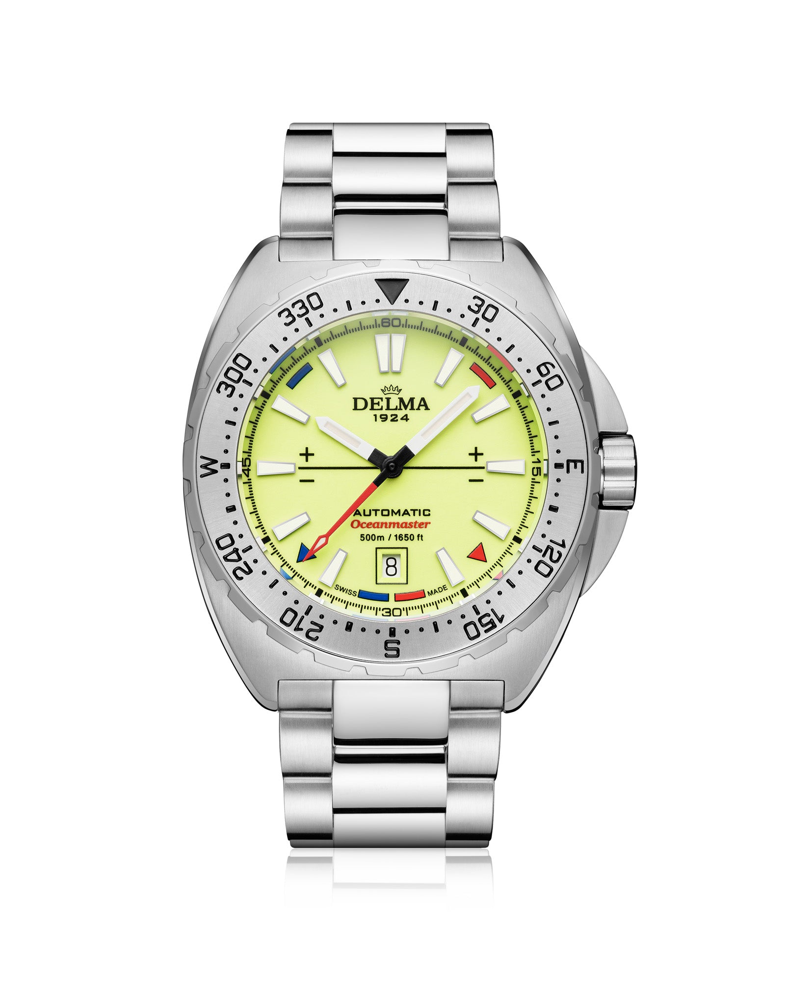 DELMA Oceanmaster Lume stainless steel watch with yellow luminous dial