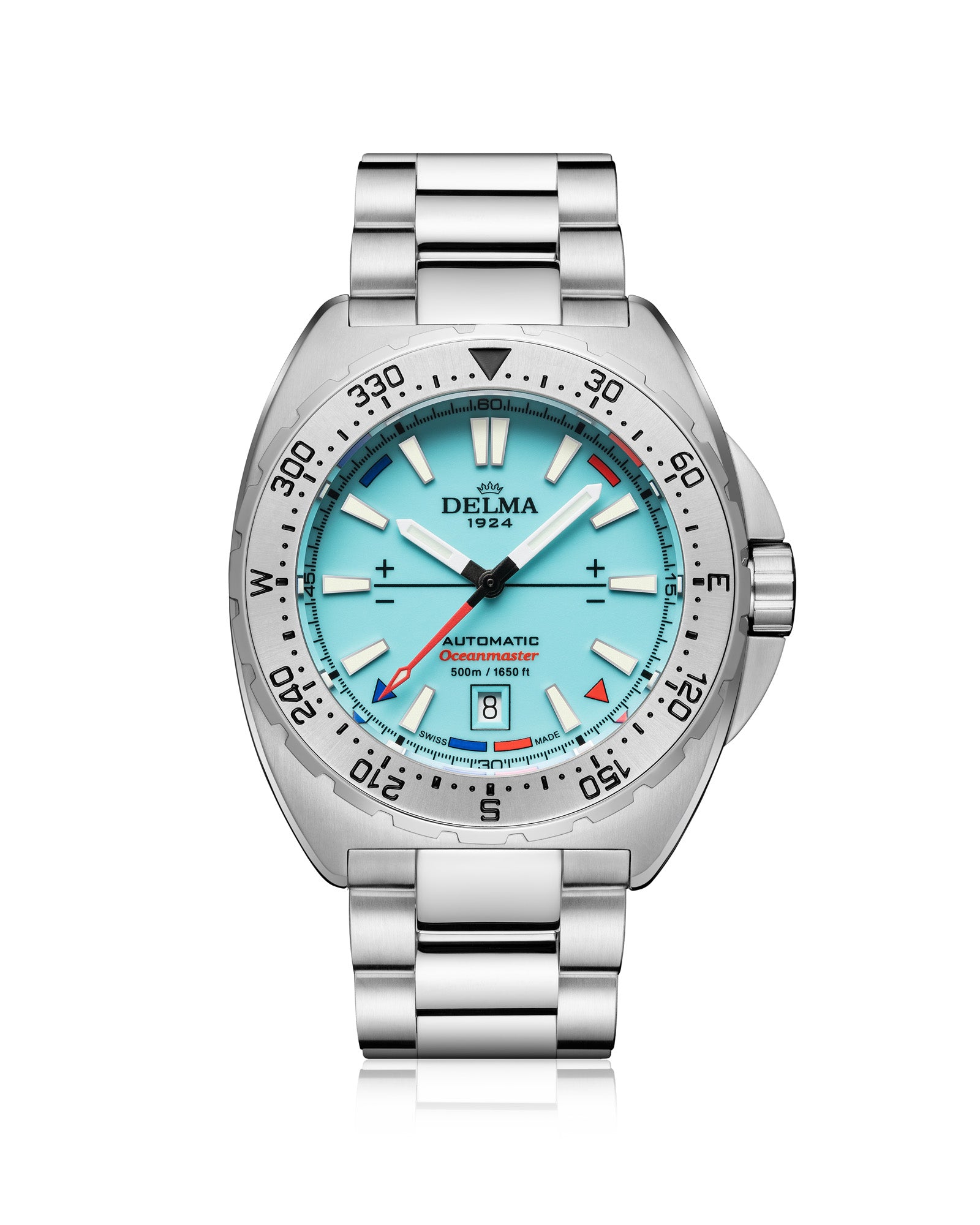 DELMA Oceanmaster Lume stainless steel watch with blue luminous dial