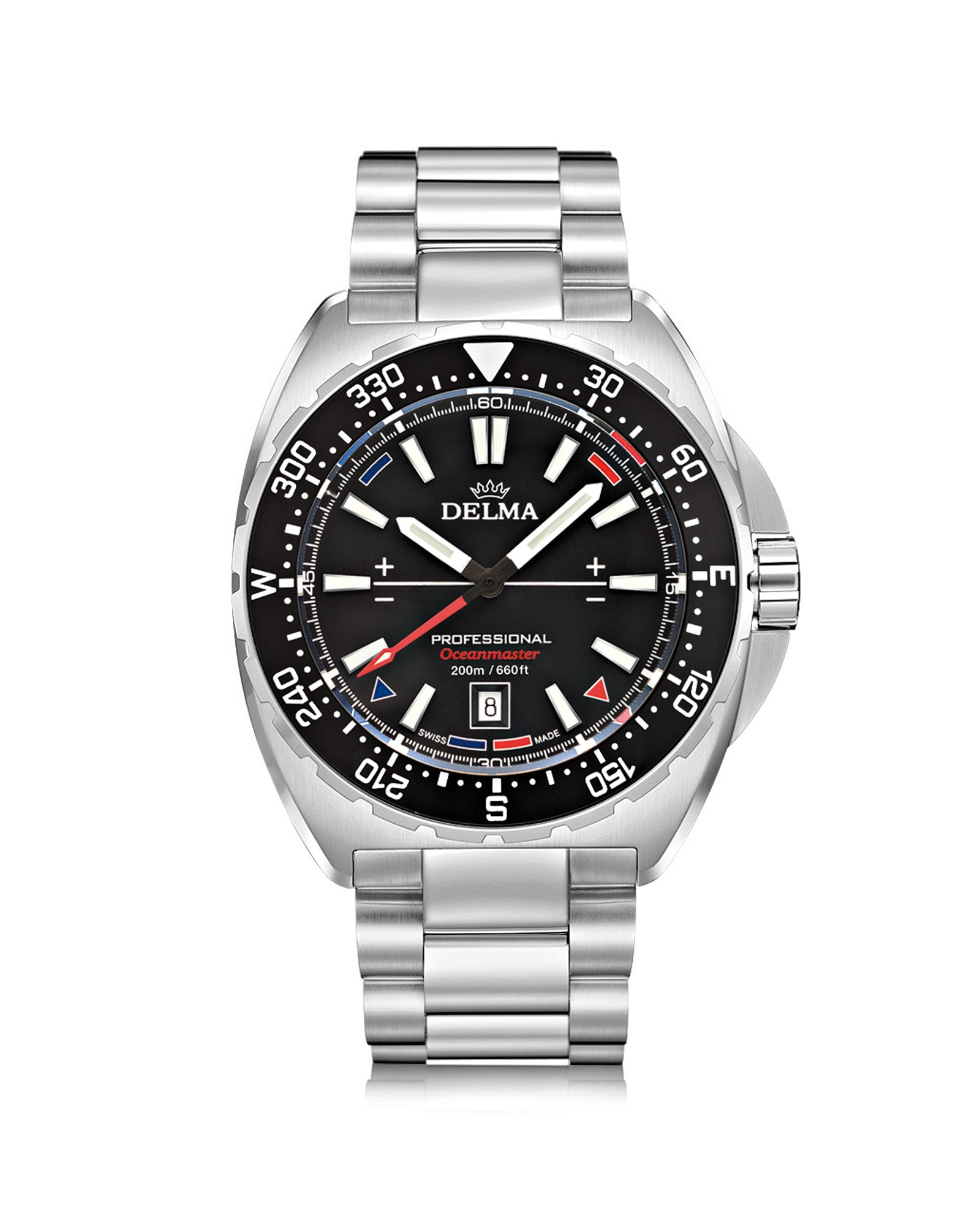 DELMA Oceanmaster stainless steel watch with black dial and black bezel