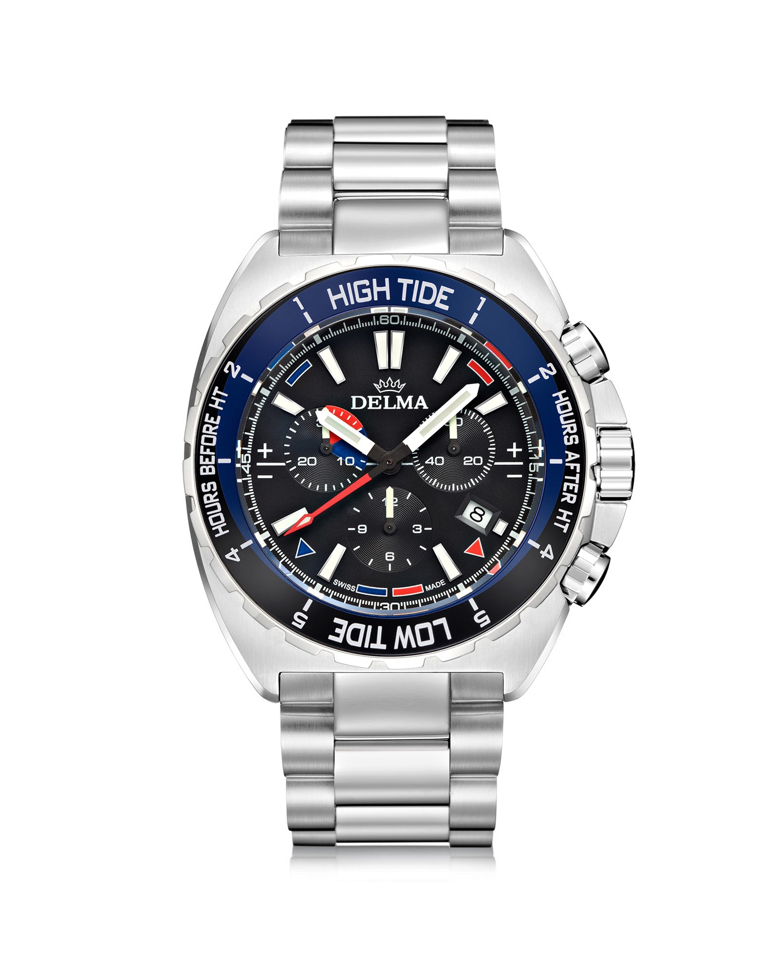 DELMA Oceanmaster Tide Chronograph stainless steel watch with black dial