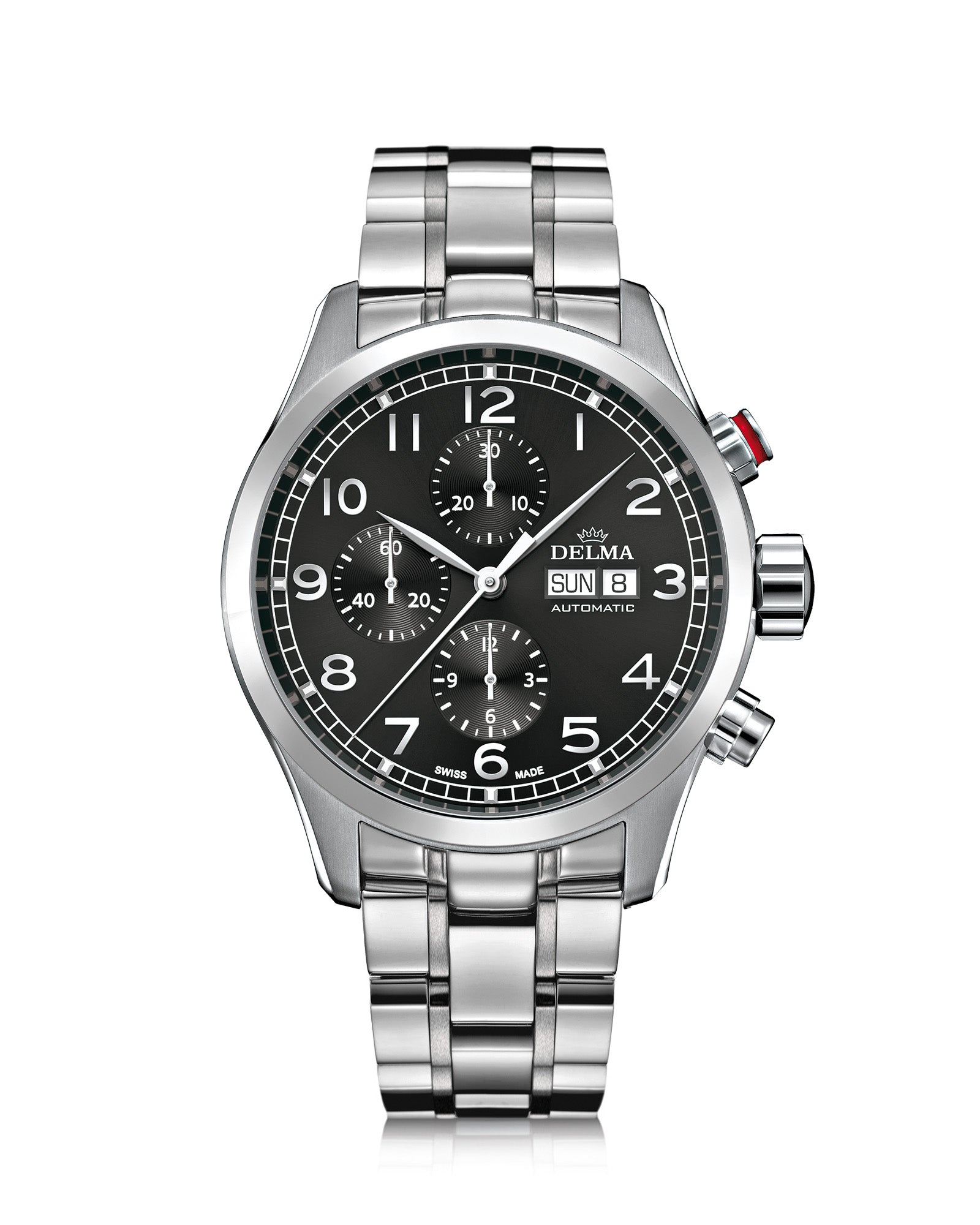 DELMA Pioneer Chronograph stainless steel watch with black dial