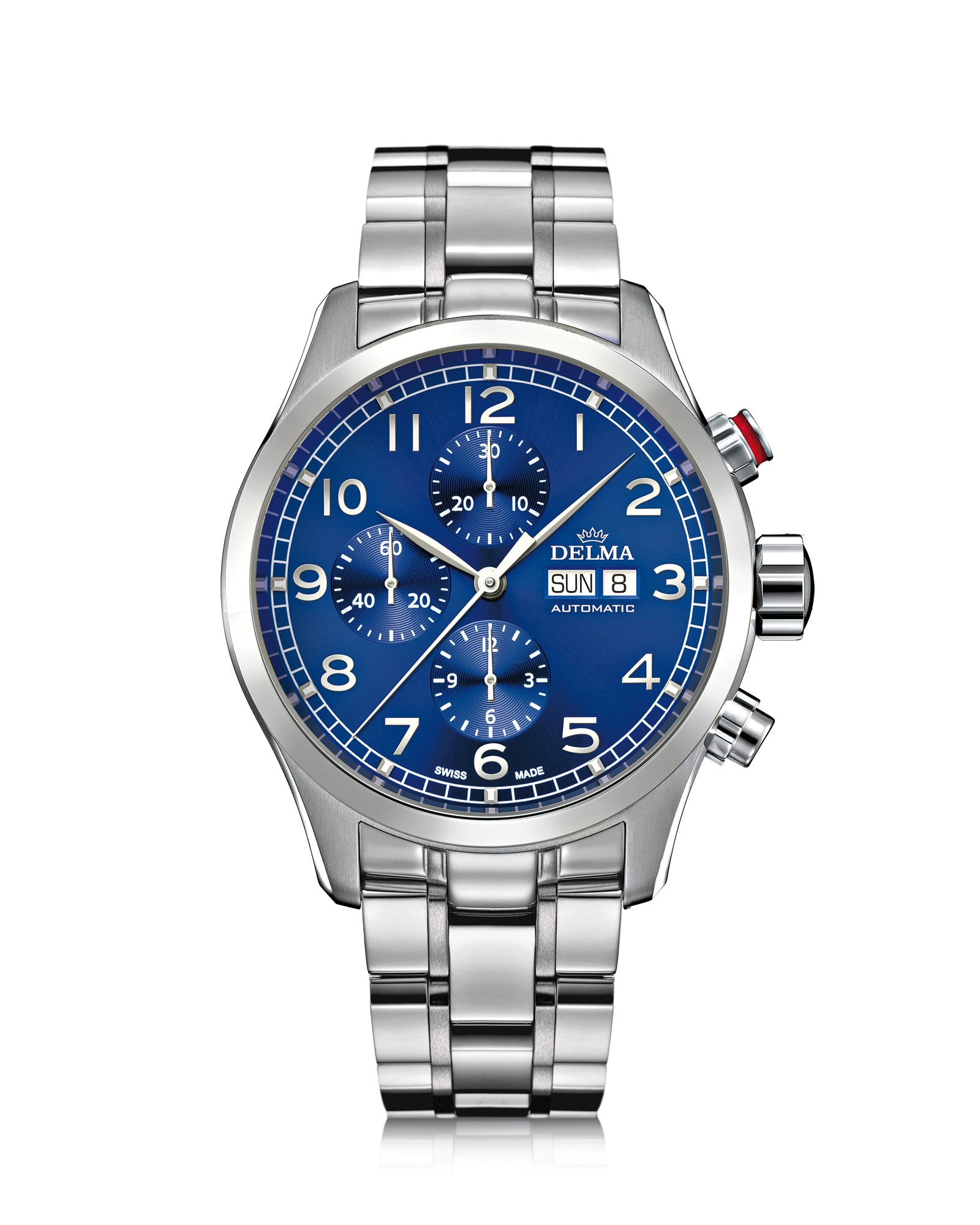 DELMA Pioneer Chronograph stainless steel watch with blue dial