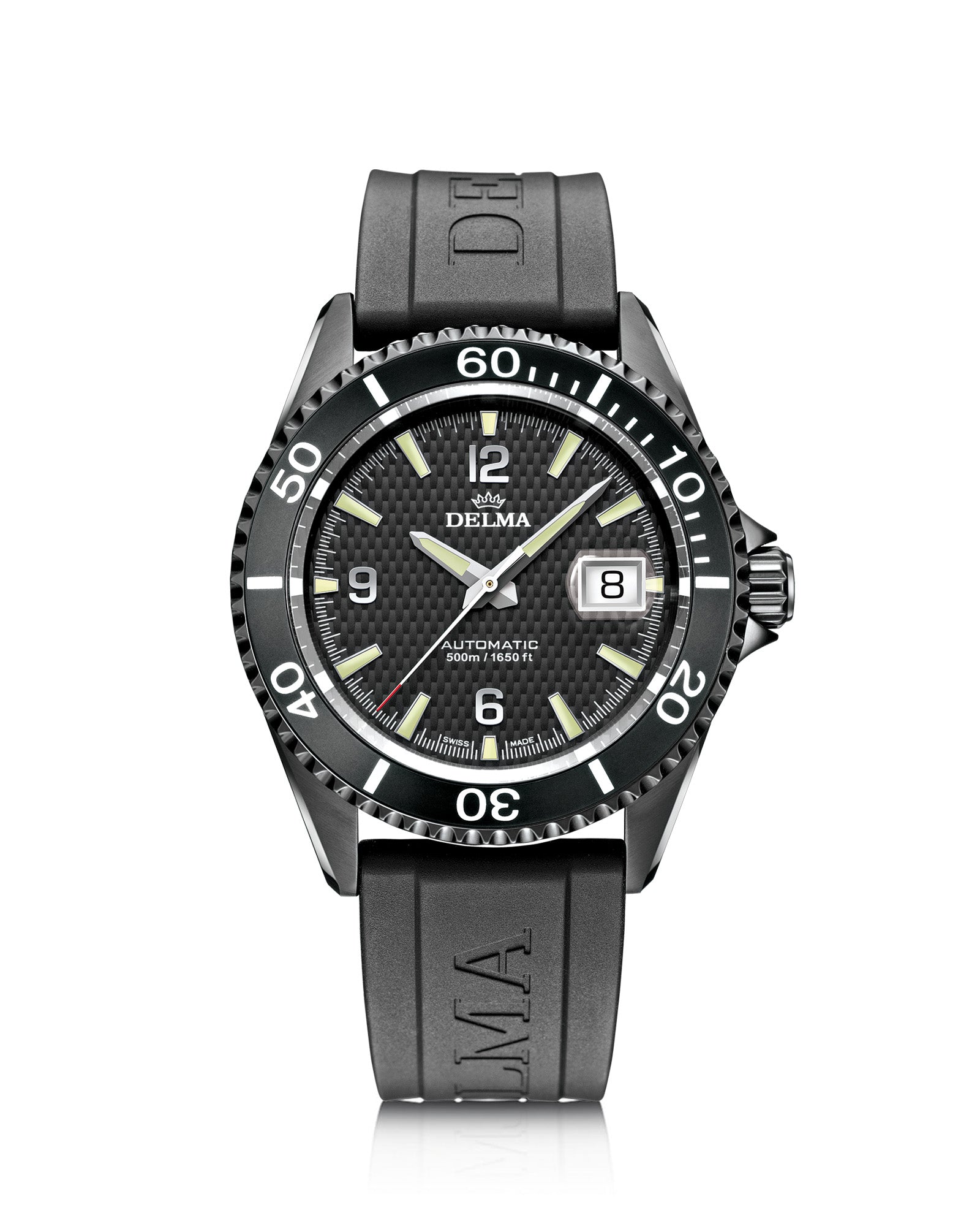 DELMA Santiago Automatic stainless steel and black PVD watch with black dial, black bezel and black rubber strap