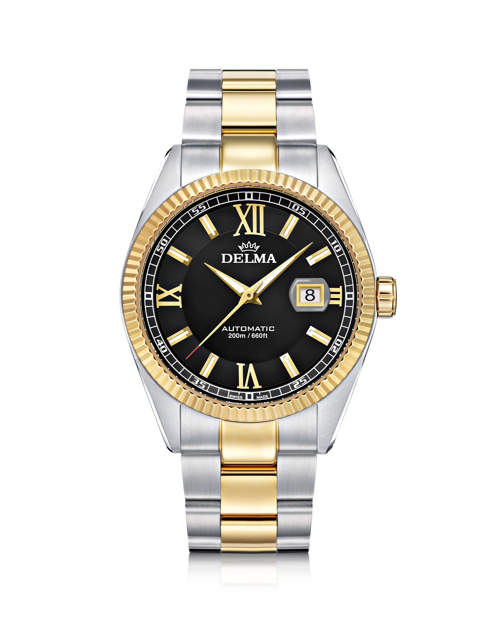 DELMA Sea Star two tone stainless steel and yellow gold PVD watch with black dial