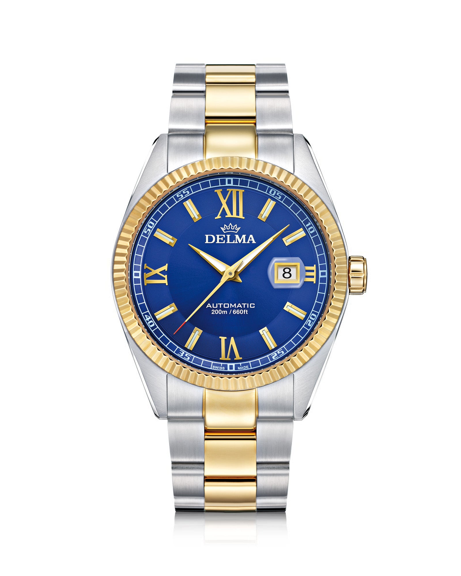 DELMA Sea Star two tone stainless steel and yellow gold PVD watch with blue dial