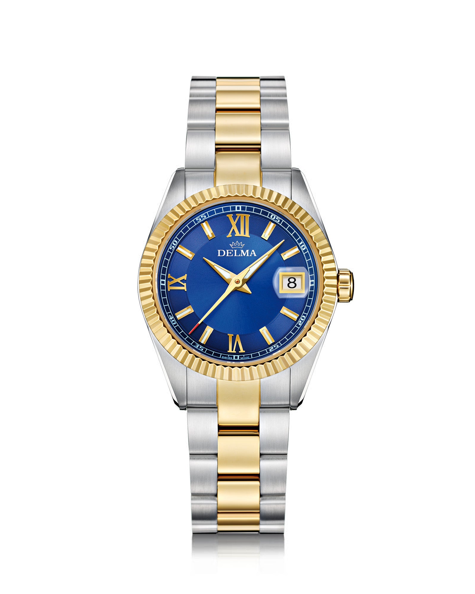 DELMA Sea Star two tone stainless steel and yellow gold PVD watch with blue dial