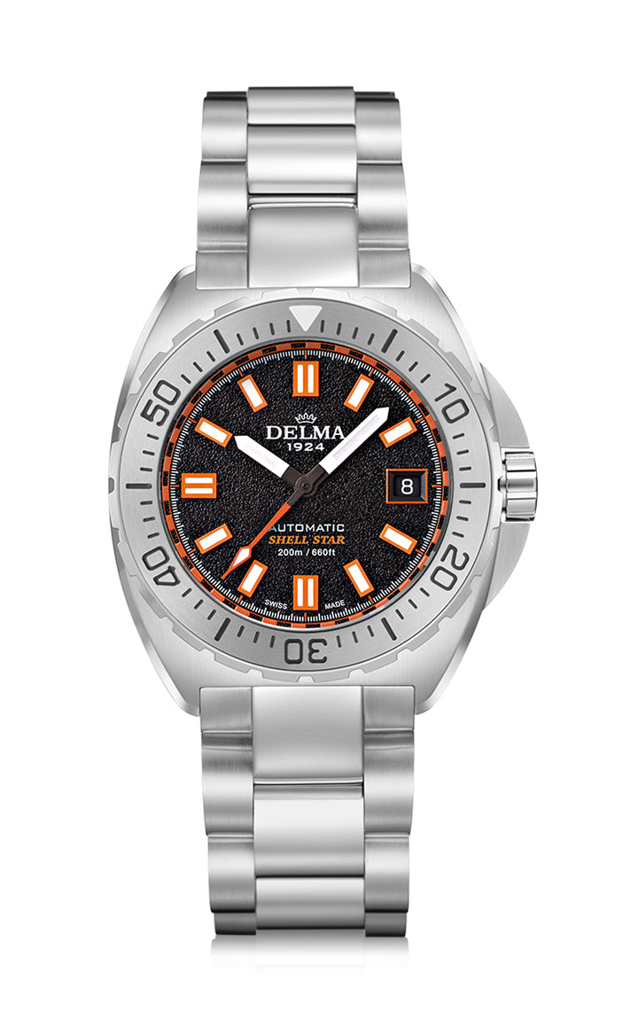 Delma Shell Star 41mm automatic black dial stainless steel bracelet