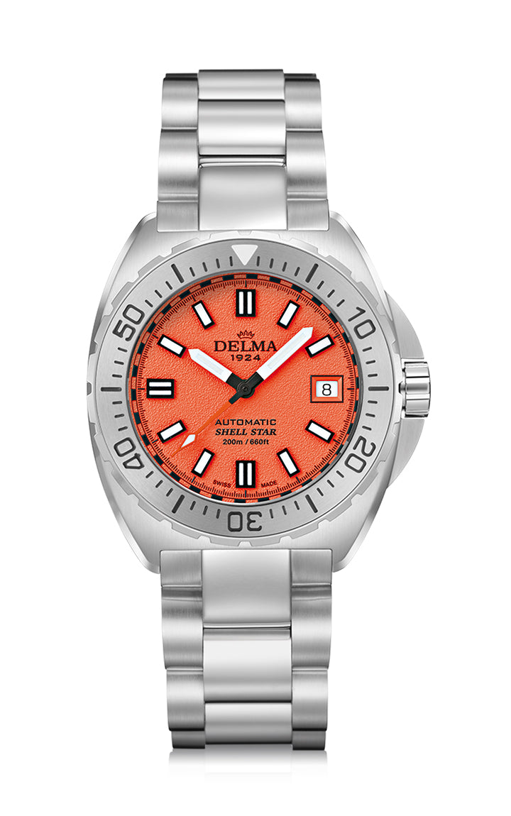 Delma Shell Star 41mm automatic orange dial stainless steel bracelet
