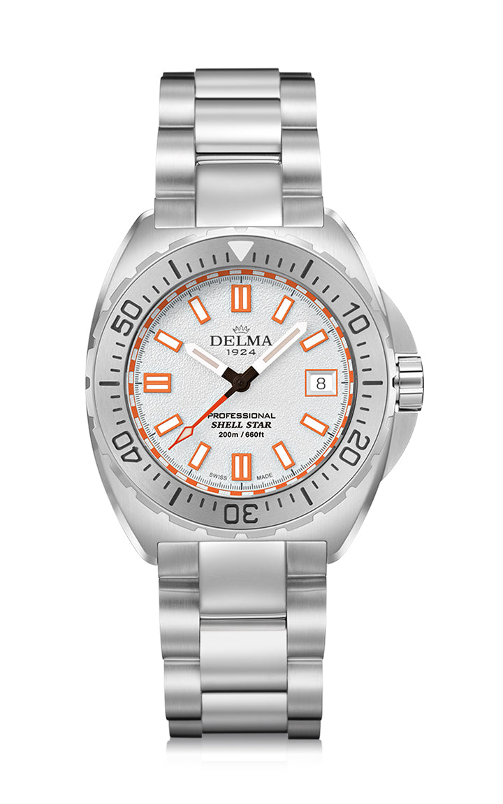 Delma Shell Star 41mm quartz white dial stainless steel bracelet