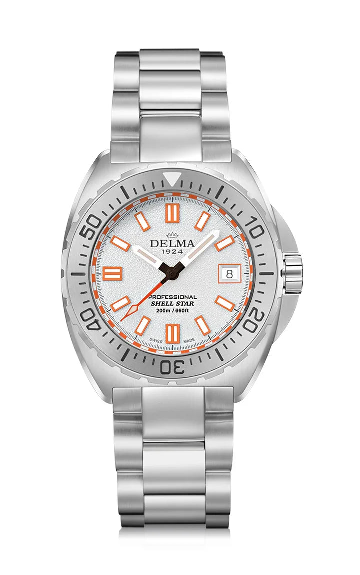 Delma Shell Star 41mm quartz white dial stainless steel bracelet
