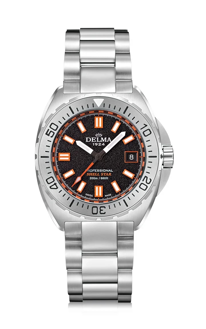 Delma Shell Star 41mm quartz black dial stainless steel bracelet