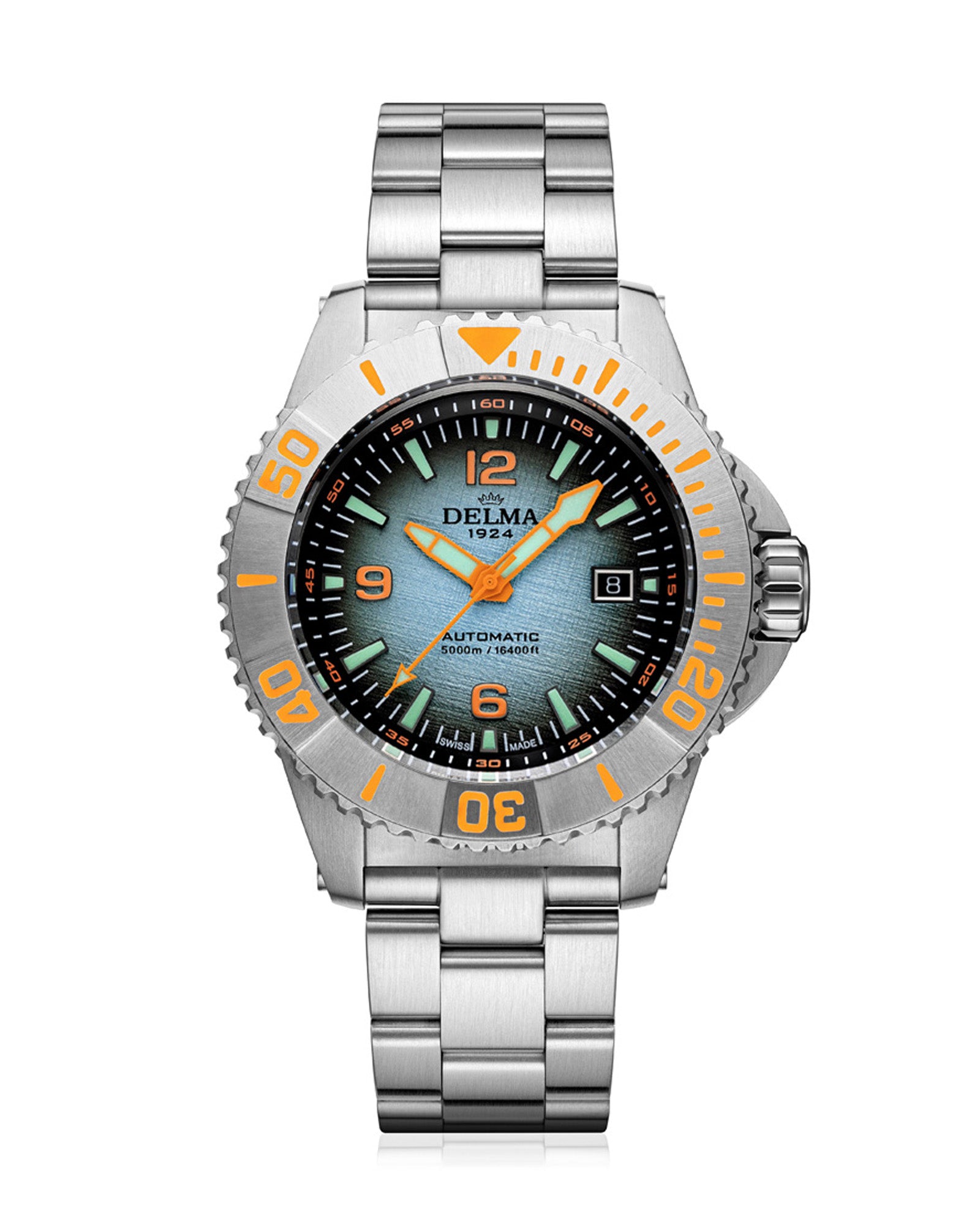 DELMA Blue Shark IV stainless steel watch with blue gradient dial