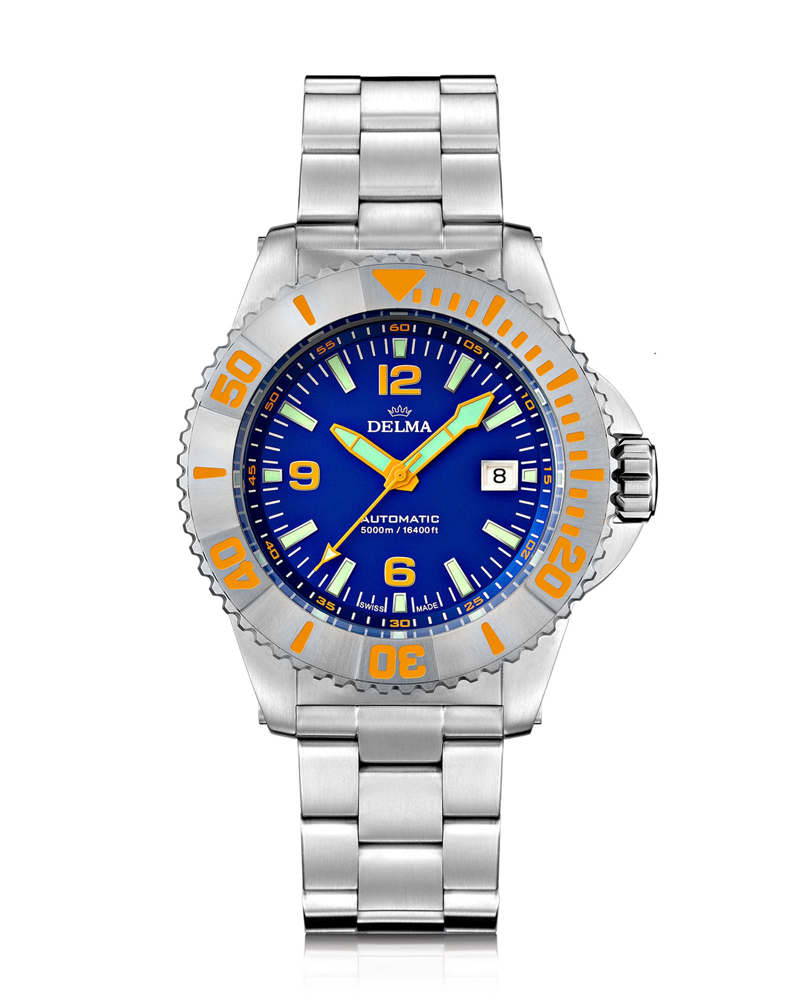 DELMA Blue Shark IV stainless steel watch with blue dial