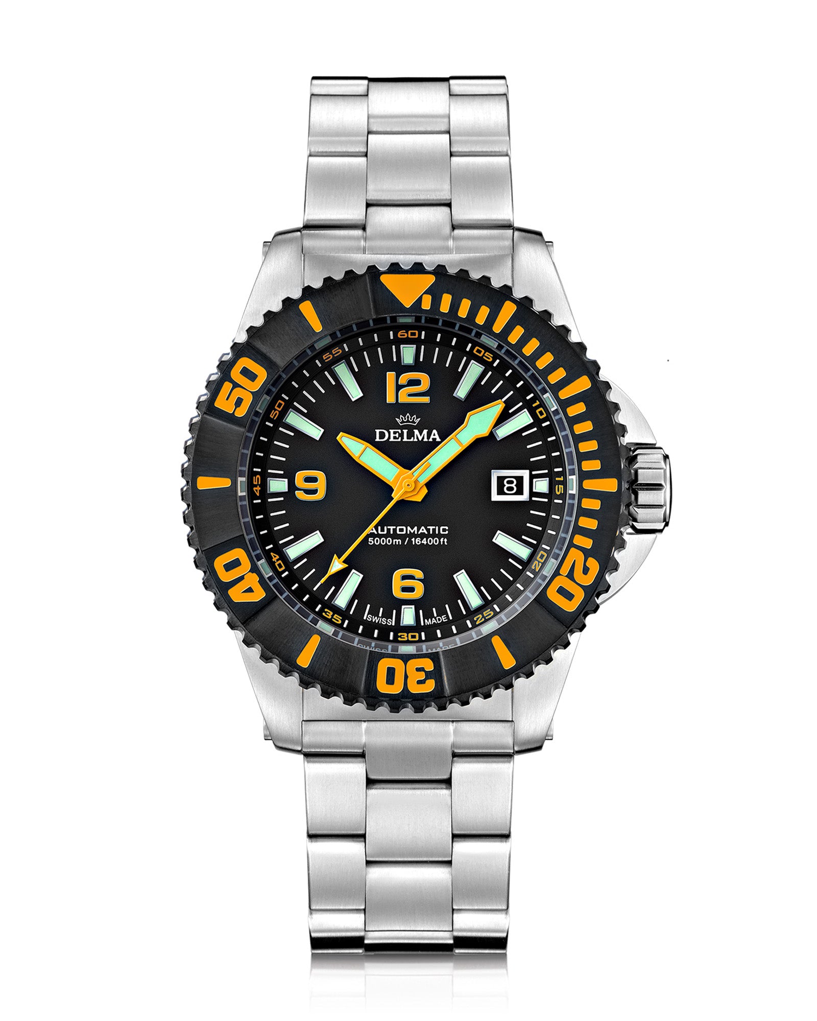 DELMA Blue Shark IV stainless steel watch with black dial and black bezel