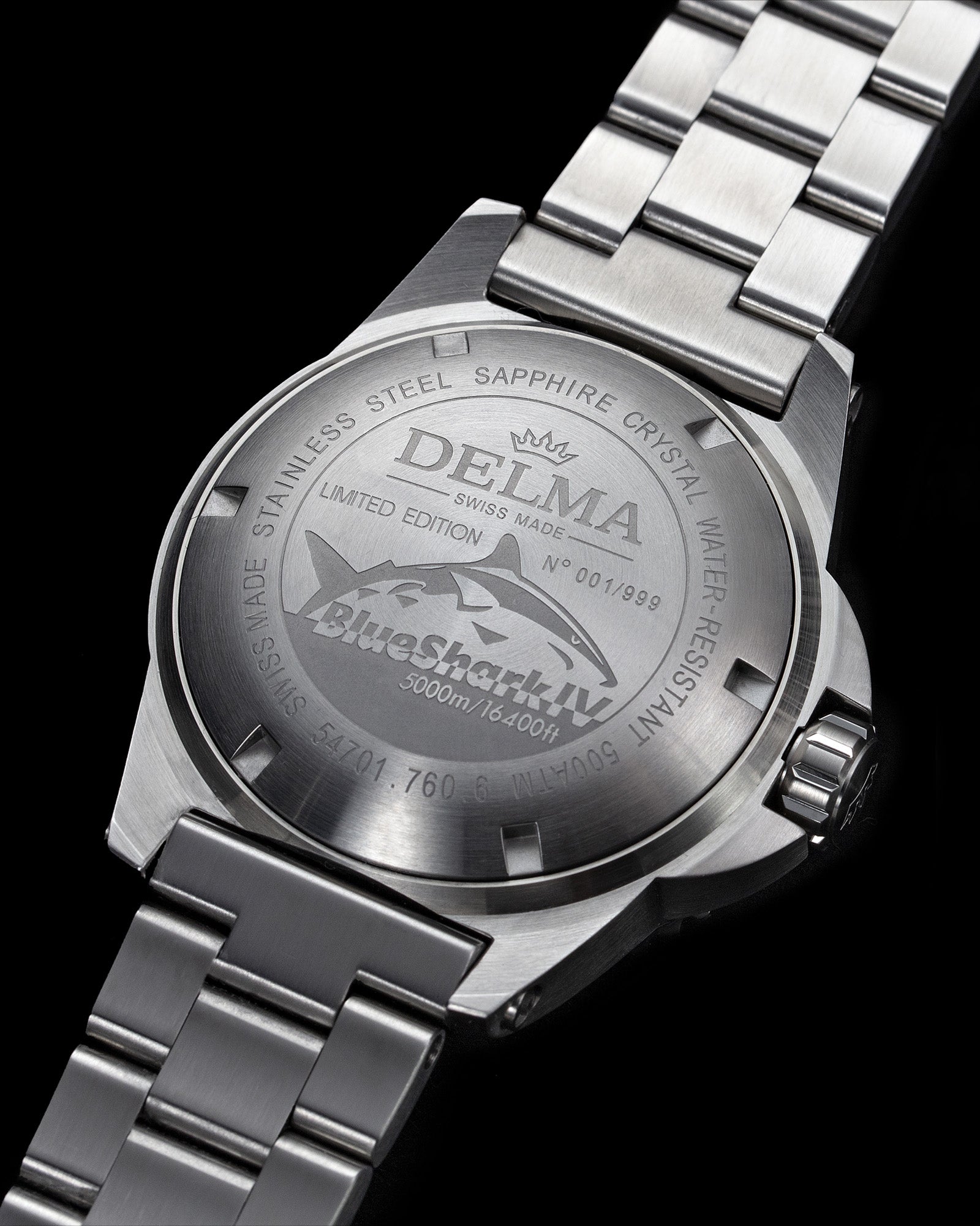 DELMA Blue Shark IV stainless steel watch case back
