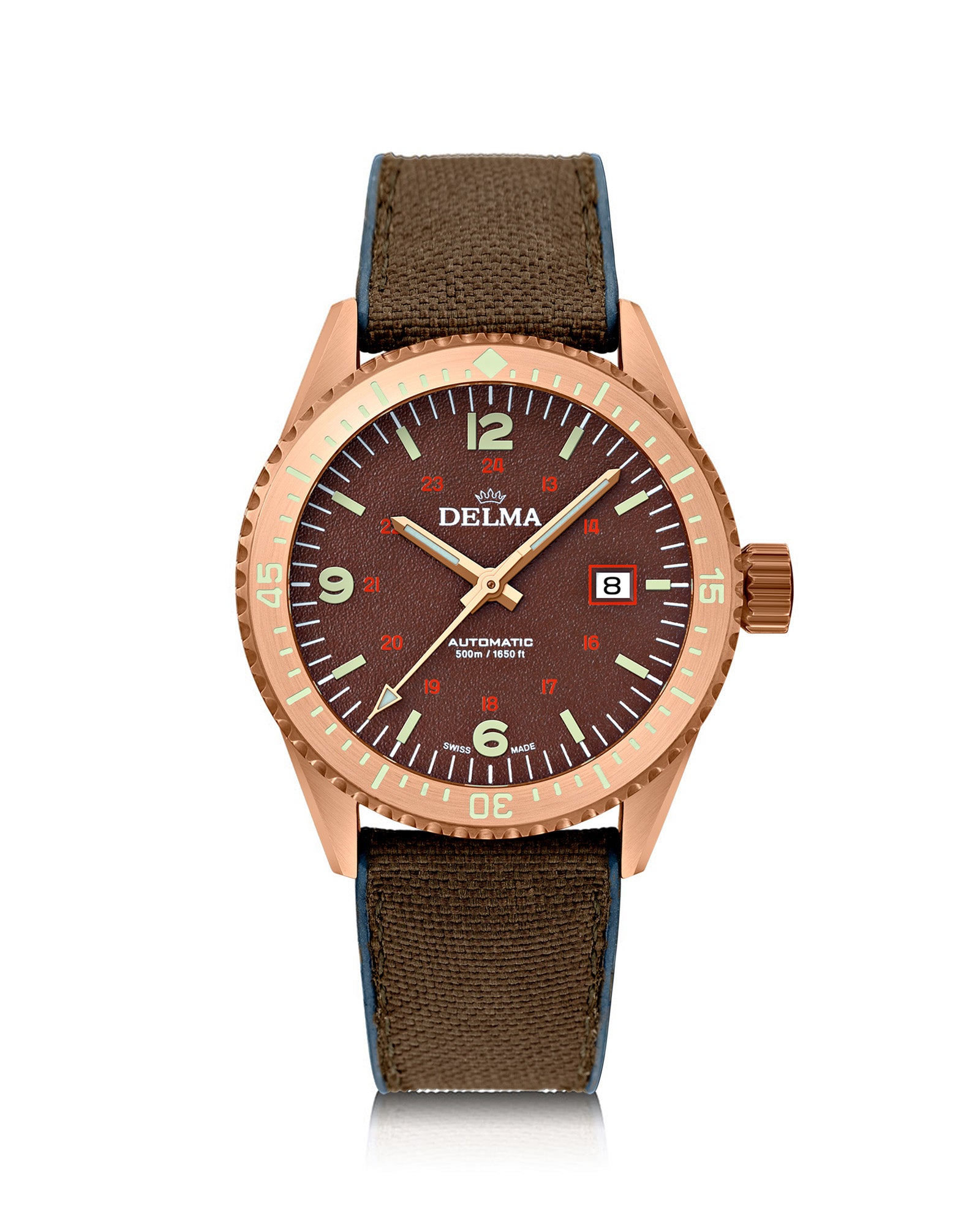 DELMA Cayman Bronze watch with brown dial and brown Cordura strap
