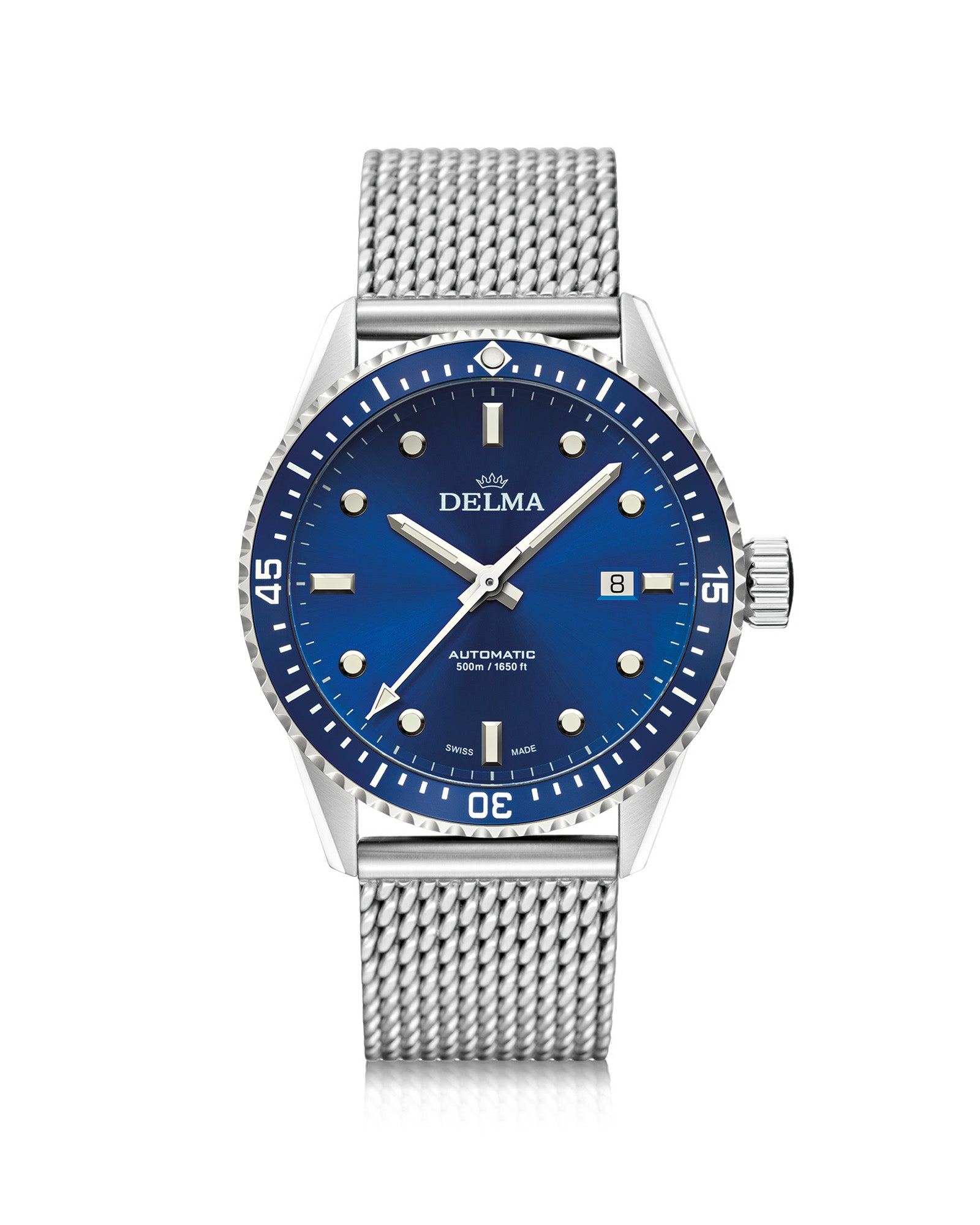 DELMA Cayman Automatic stainless steel watch with blue dial and bezel