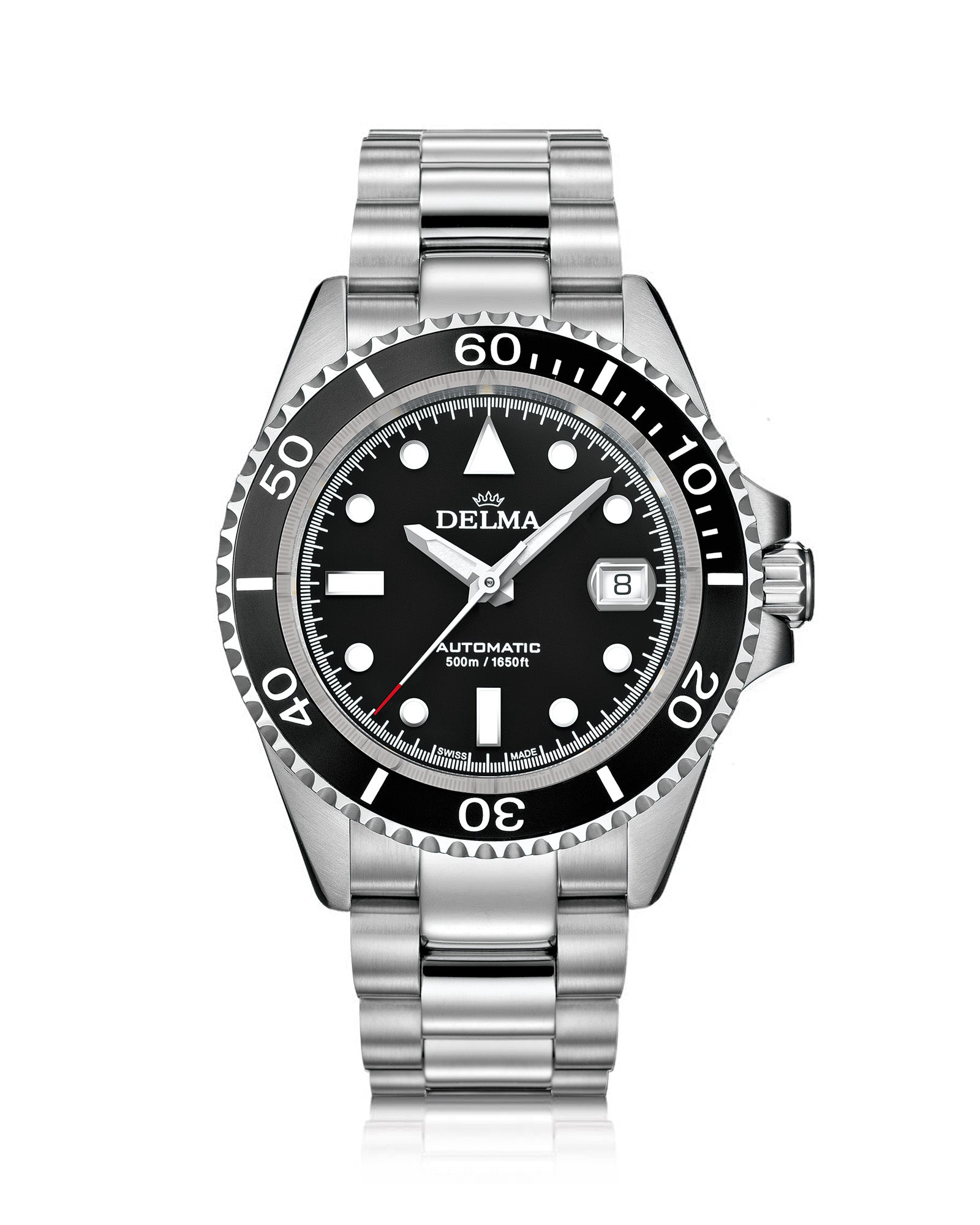 DELMA Commodore Automatic stainless steel watch with black dial and black bezel