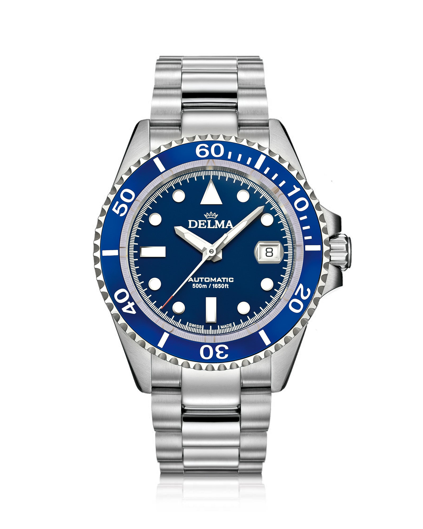 DELMA Commodore Automatic stainless steel watch with blue dial and blue bezel